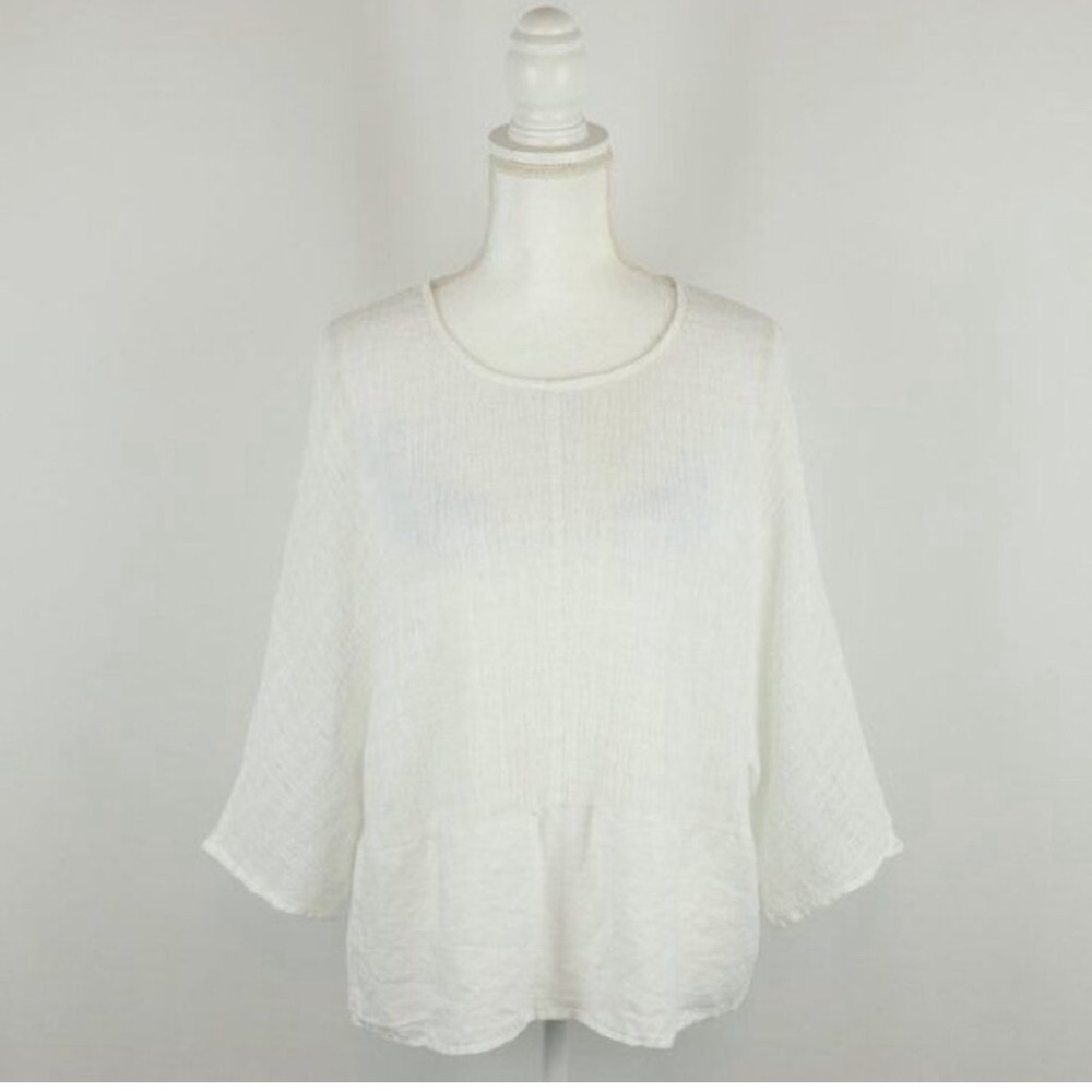 Joie Women's Large White Textured Linen Blend Dolman Sleeve Blouse